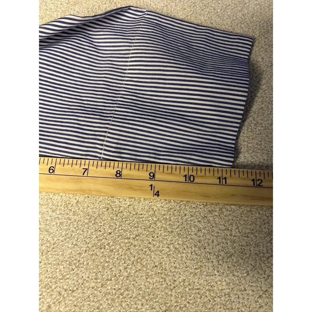 Zac‎ & Rachel Blouse Women Small Off Shoulder White Navy seersucker 3/4 Sleeve